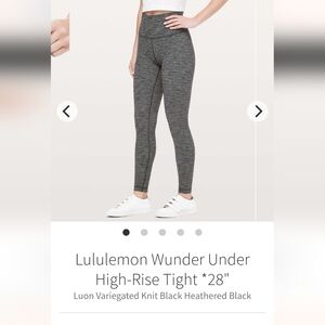 Lululemon Wunder Under HR 28inTights Luon Knit Heathered Black Sz 2